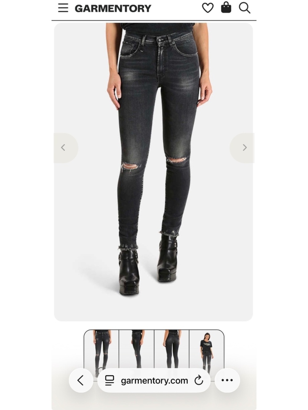 R13 High Rise Skinny Jeans 27 Black Marble Distressed Made Italy $365
